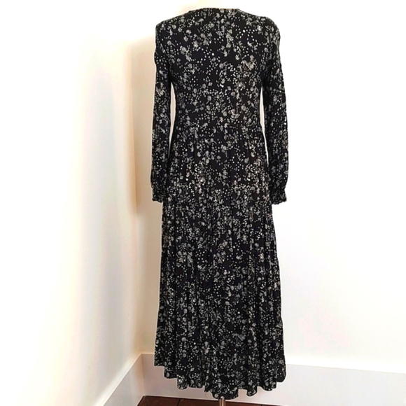 Zara Black & White Floral Peasant Style Midi Dress / Size Small - Picture 5 of 12